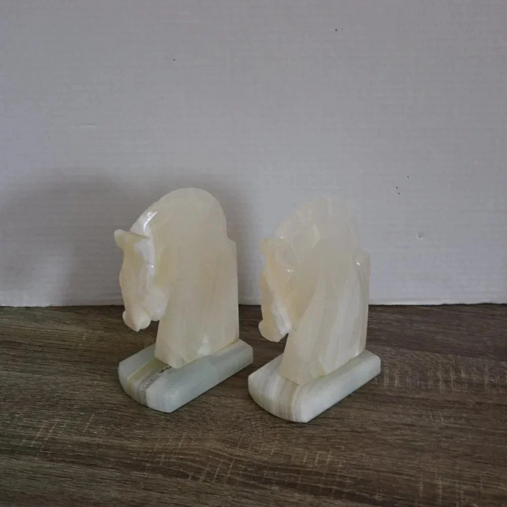 Vtg Onyx Horse Head Book Ends